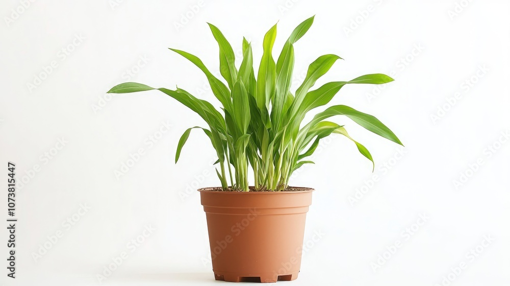Corn plant in a pot viewed from the front isolated on a white background Corn plant in a pot viewed from the front isolated on a white background
