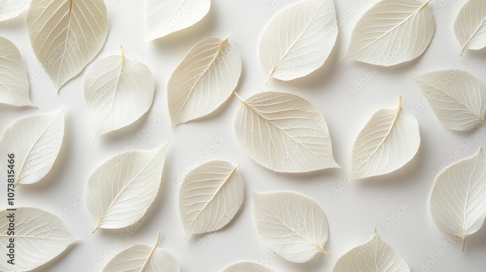 Conceptual image featuring unique white leaves on a light background symbolizing themes of environmental conservation Conceptual image featuring unique white leaves on a light background symbolizing themes of environmental conservation