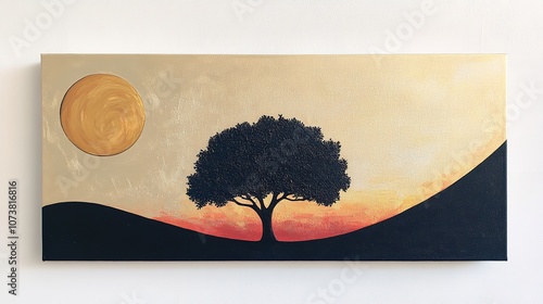 Acrylic Painting of a Tree with a Moon and Sun on the Left Side

 photo