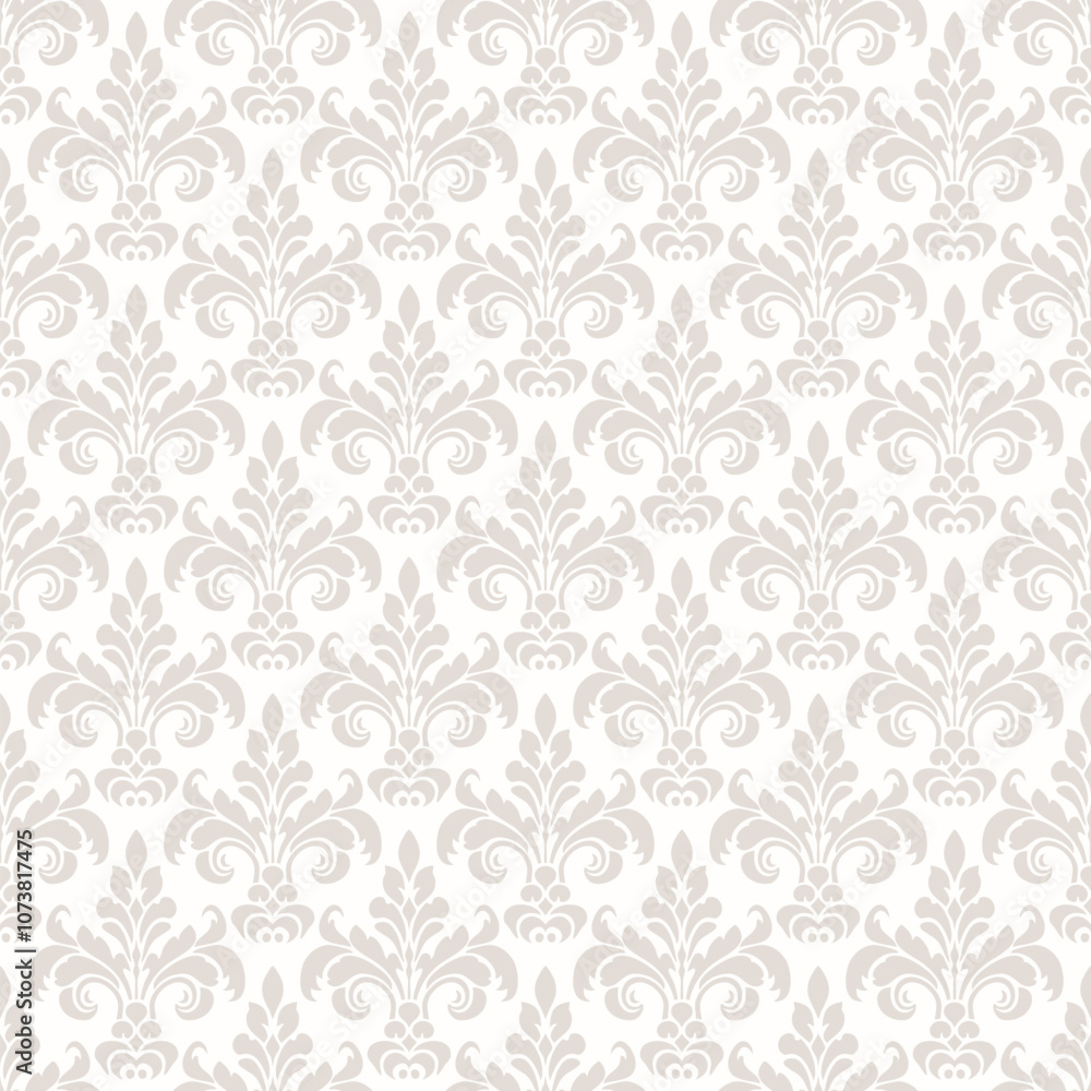 Luxury vector seamless pattern. Elegant ornament in baroque, rococo, renaissance style. Damask pattern. Subtle beige and white abstract background texture with curly floral elements. Repeated design Luxury vector seamless pattern. Elegant ornament in baroque, rococo, renaissance style. Damask pattern. Subtle beige and white abstract background texture with curly floral elements. Repeated design