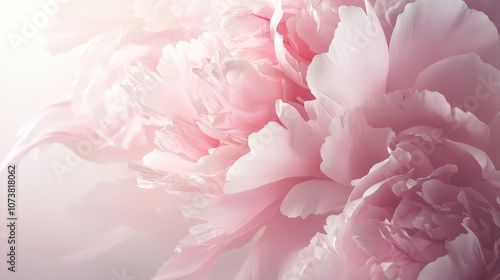 Fototapeta Naklejka Na Ścianę i Meble -  Close up of fresh peony flowers in soft pink hues against a white background