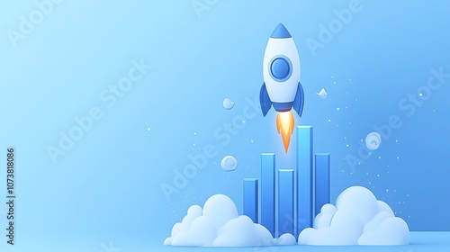 Wallpaper Mural A rocket taking off over an upward-trending bar graph, Business graph chart rocket Torontodigital.ca