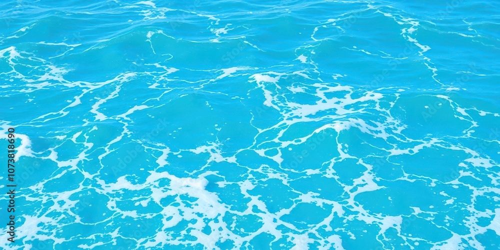 Pure blue turquoise water with gentle waves and foam creates a tranquil ocean scene, waves, relaxation Pure blue turquoise water with gentle waves and foam creates a tranquil ocean scene, waves, relaxation