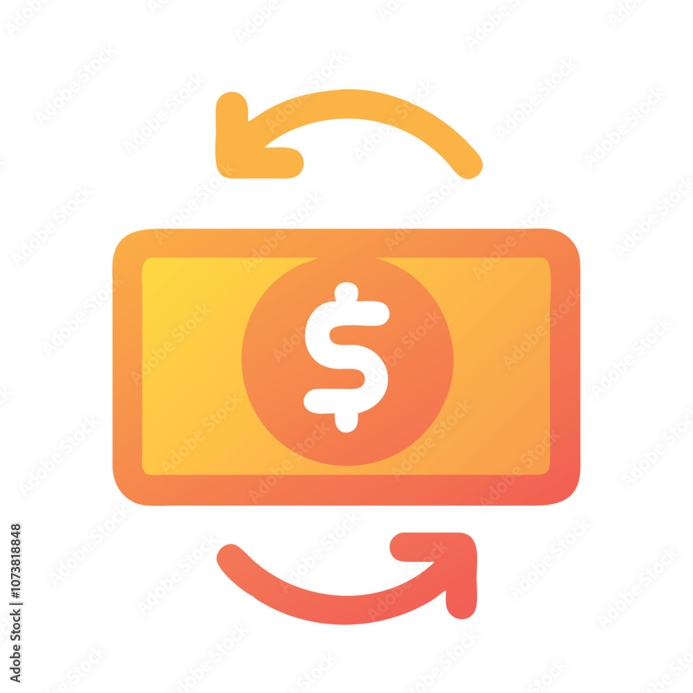 Dollar bill icon with exchange arrows, Gradient vector icon of a dollar bill with circular arrows, symbolizing money transfer, currency exchange, and financial transactions.
Dollar bill icon with exchange arrows, Gradient vector icon of a dollar bill with circular arrows, symbolizing money transfer, currency exchange, and financial transactions.