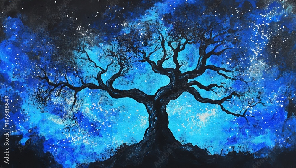 Acrylic Painting of a Silhouetted Tree with Stars in the Night
Acrylic Painting of a Silhouetted Tree with Stars in the Night