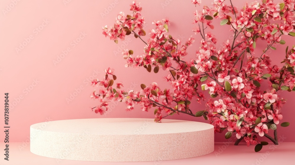 Premium podium and stand on a pastel pink background Holiday greeting card for Valentine s Day featuring 3D render with ample copy space Romantic display with flowers symbolizing love Premium podium and stand on a pastel pink background Holiday greeting card for Valentine s Day featuring 3D render with ample copy space Romantic display with flowers symbolizing love