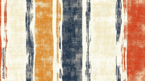 Seamless border of striped marl in organic texture Natural heathered ribbon for cotton fabric Ikat melange weave photo