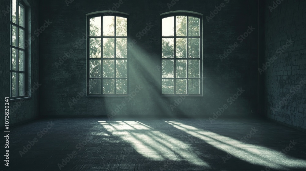 3D rendering of an empty room cast in window shadows 3D rendering of an empty room cast in window shadows