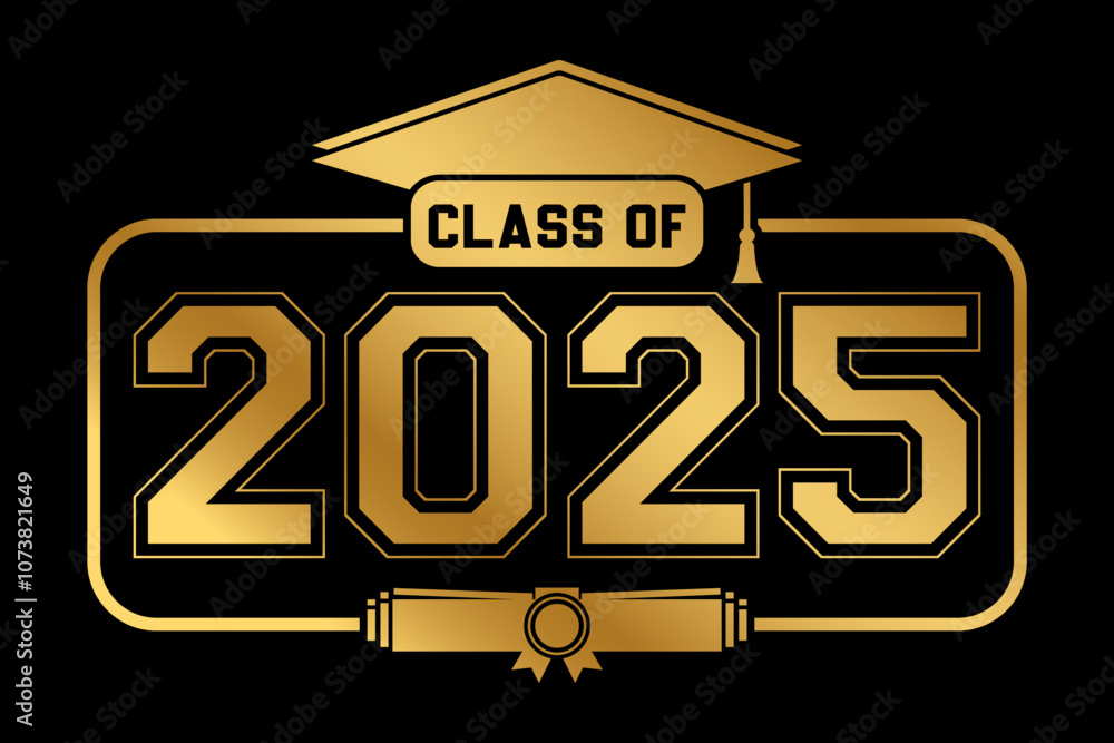 Hand drawn text illustration for class of 2025 graduation, class of 2025 badge. Hand drawn text illustration for class of 2025 graduation, class of 2025 badge.