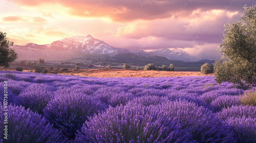Lavender field backdrop featuring natural beauty rendered in 3D Lavender field backdrop featuring natural beauty rendered in 3D