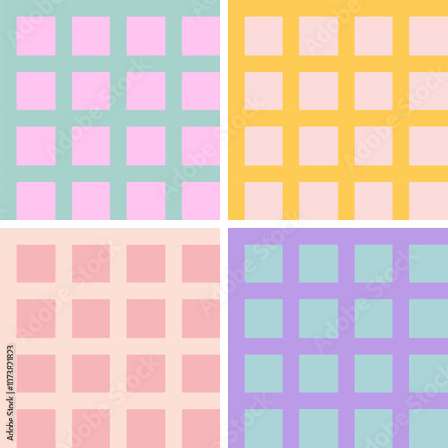 Vector retro preppy gingham seamless pattern. Trendy preppy plaid patterns. Vector set preppy patterns.