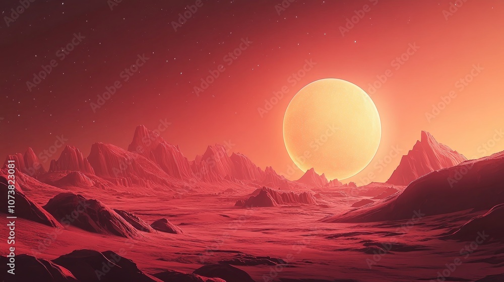 Abstract wallpaper featuring a 3D cartoon rendering of the Red Planet in outer space Expedition and exploration theme Abstract wallpaper featuring a 3D cartoon rendering of the Red Planet in outer space Expedition and exploration theme