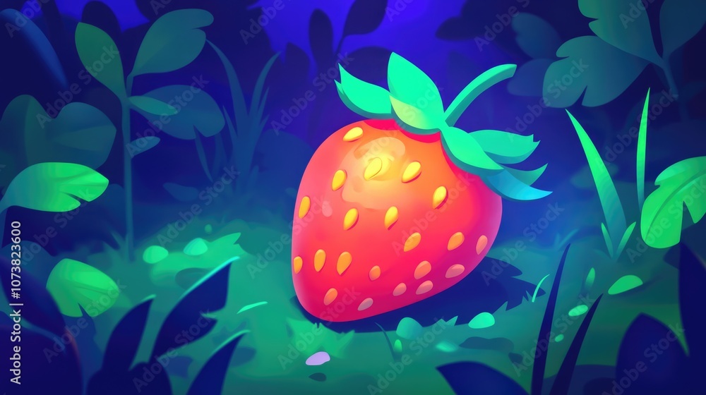 Vibrant ripe strawberry on green leaves highlighting its natural beauty and fresh color perfect for culinary or health related themes Vibrant ripe strawberry on green leaves highlighting its natural beauty and fresh color perfect for culinary or health related themes