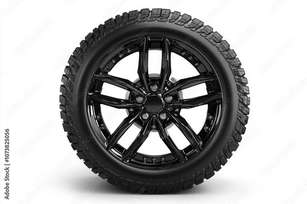 black car wheel and tire with alloy design and deep tread pattern black car wheel and tire with alloy design and deep tread pattern