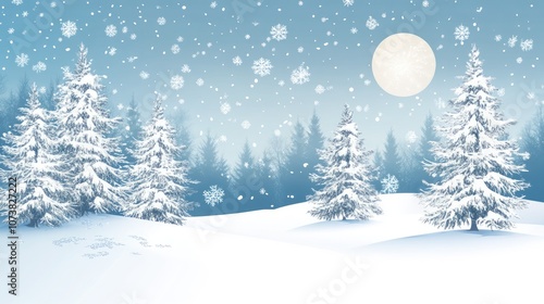 Festive background design for a holiday greeting card featuring a serene winter landscape