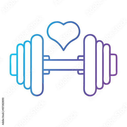 Dumbbell with heart icon for fitness health, Gradient line illustration of a dumbbell with a heart icon above, symbolizing fitness, exercise, and a healthy lifestyle.
