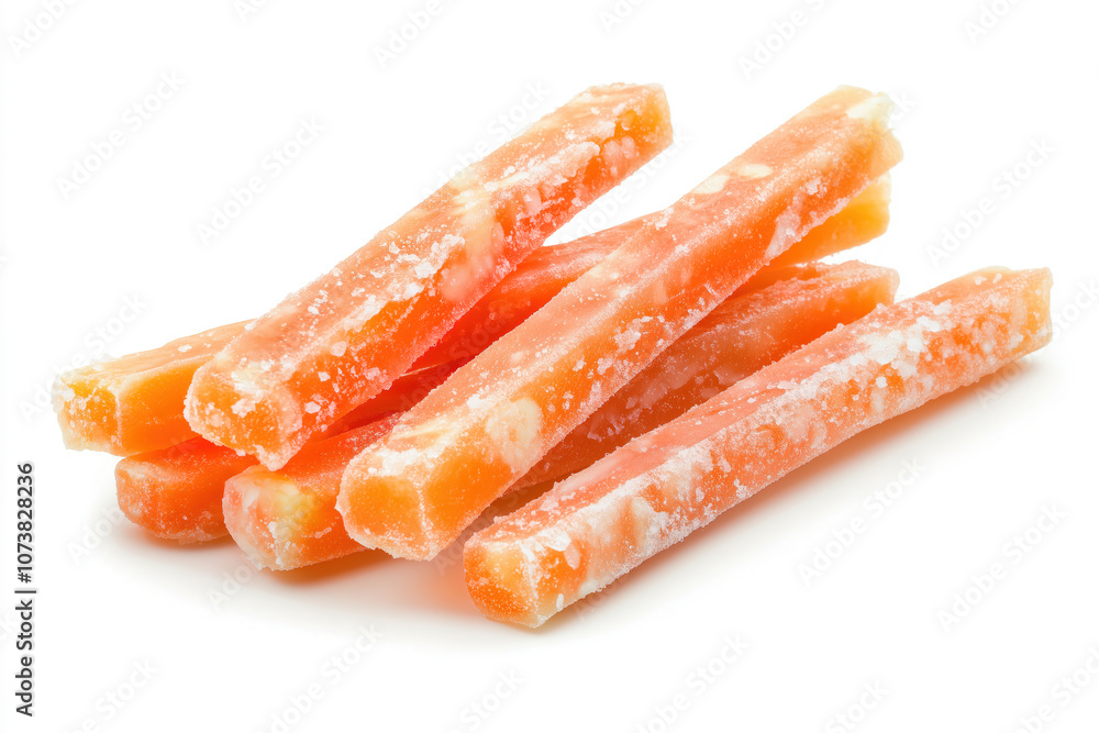 Delicious homemade orange carrot sticks piled on a white surface ready for healthy snacking or cooking options. Generative AI Delicious homemade orange carrot sticks piled on a white surface ready for healthy snacking or cooking options. Generative AI