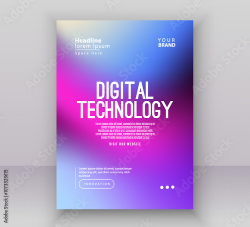 Poster brochure cover banner presentation layout template, Technology digital futuristic internet network blue purple gradient background, Abstract cyber future tech, Ai big data business vector