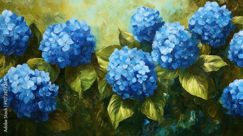Vibrant blue hydrangea blooms flourish amidst a rich green backdrop showcasing a bright and colorful representation of summer s beauty