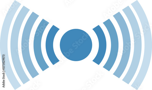 Stylized blue radio waves emanating from a central point, symbolizing wireless communication and broadcast