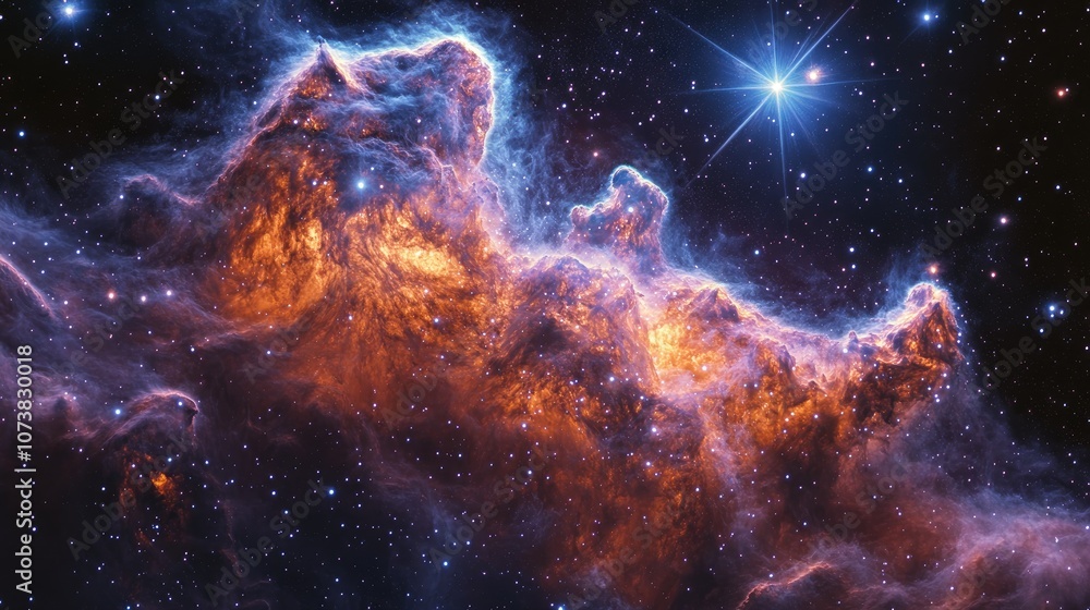 Obraz premium Vibrant cosmic cloud enveloped by galactic particles showcasing the wonders of the stellar universe