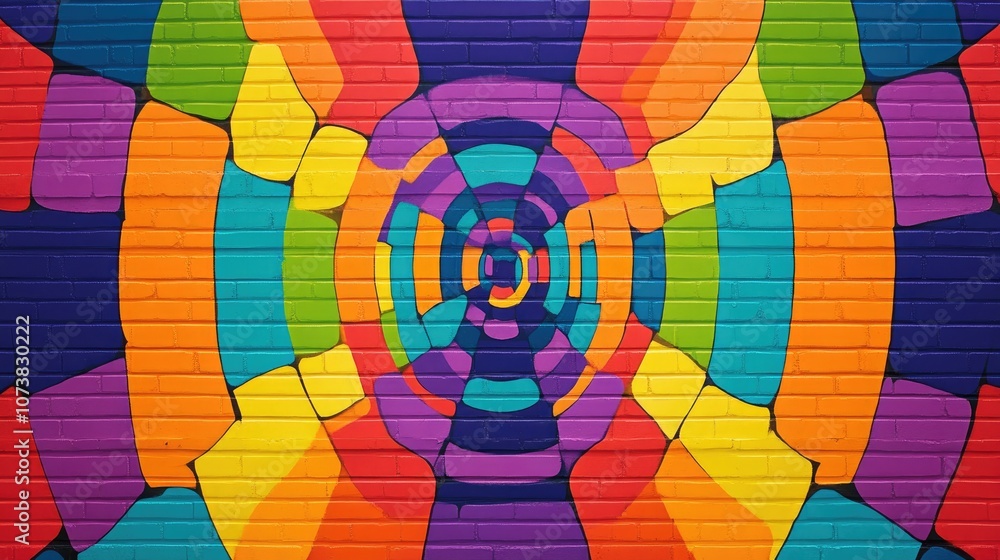 Fototapeta premium Vibrant psychedelic pattern of a colorful brick wall in a horizontal format