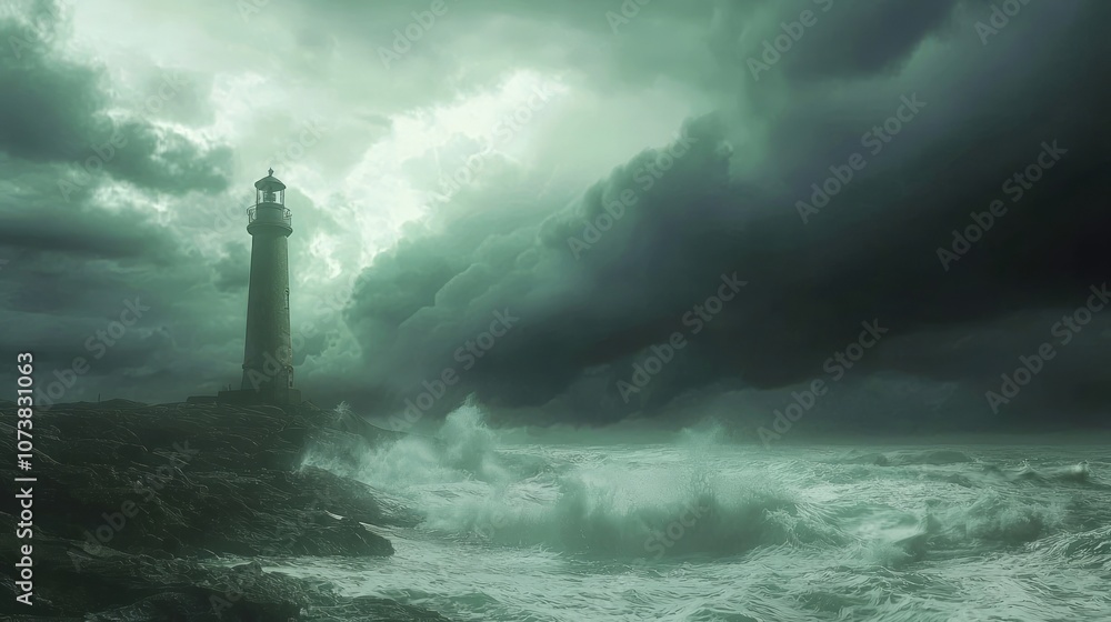 Solitude and Decay - A Dramatic Scene of a Decaying Lighthouse on a Rocky Cliff with Storm Clouds Gathering Solitude and Decay - A Dramatic Scene of a Decaying Lighthouse on a Rocky Cliff with Storm Clouds Gathering