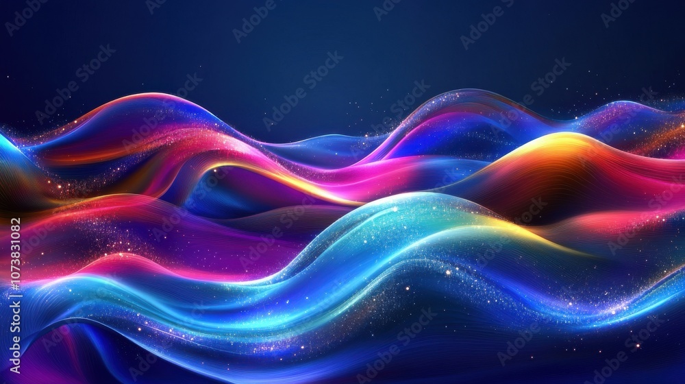 Colorful abstract waves of light create a mesmerizing and vibrant digital landscape. Colorful abstract waves of light create a mesmerizing and vibrant digital landscape.