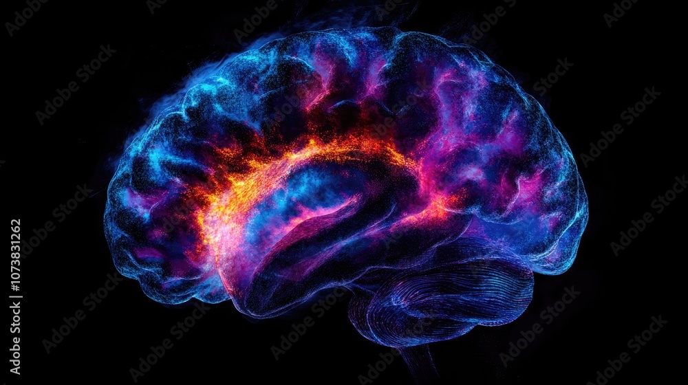 Vibrant and luminous illustration of a human brain Vibrant and luminous illustration of a human brain