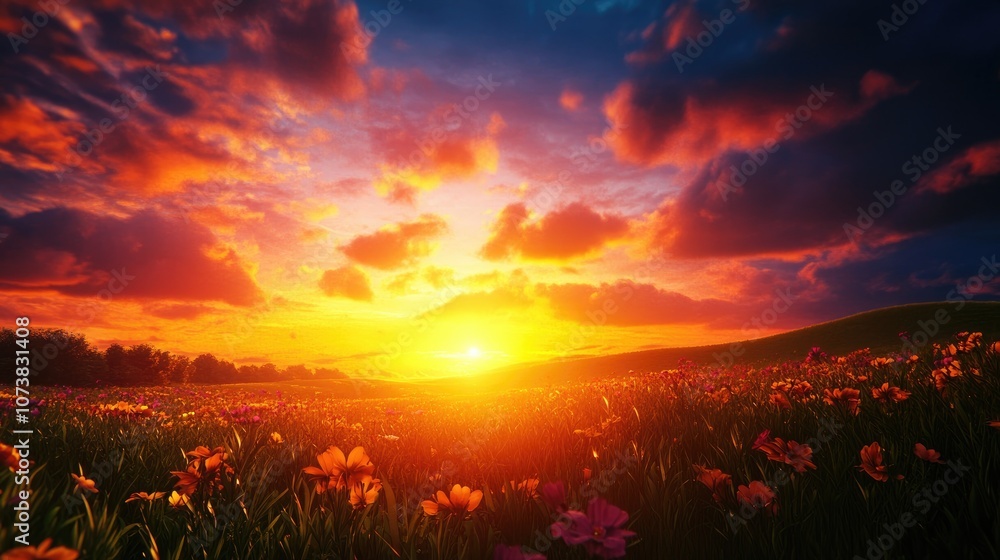Tranquil Sunrise over a Blooming Meadow Tranquil Sunrise over a Blooming Meadow