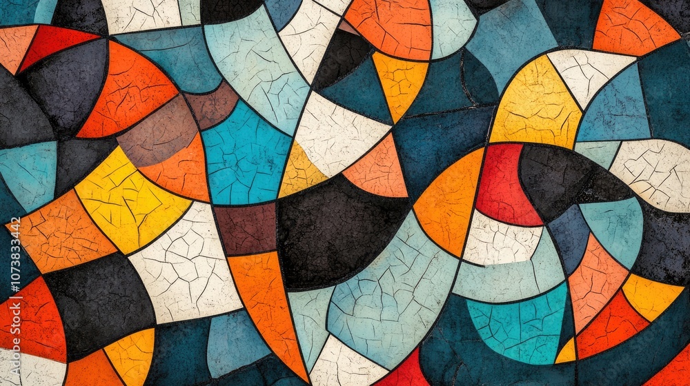 Fototapeta premium Abstract textured design featuring a colorful geometric illustration and mosaic pattern suitable for backgrounds wallpapers fabrics tiles or decorative purposes