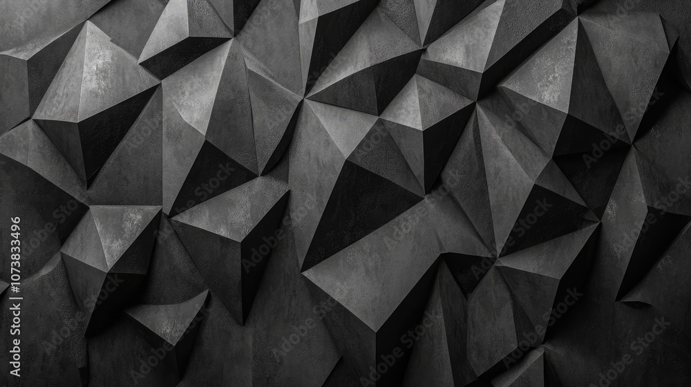 Abstract low poly black surface with triangular texture Mosaic design featuring 3D rendering and intricate geometric patterns Abstract low poly black surface with triangular texture Mosaic design featuring 3D rendering and intricate geometric patterns