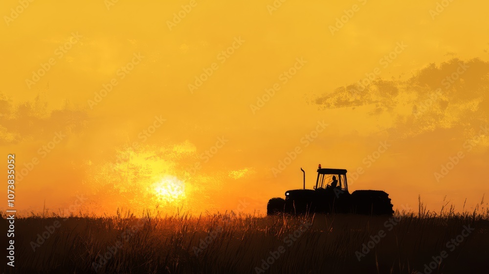 Silhouette of a tractor driving through a field at sunset. (1) Silhouette of a tractor driving through a field at sunset. (1)