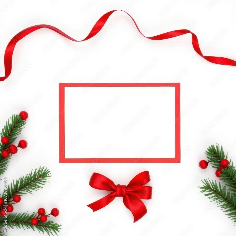 Blank gift card with red bow isolated on white top view frame christmas isolated Blank gift card with red bow isolated on white top view frame christmas isolated