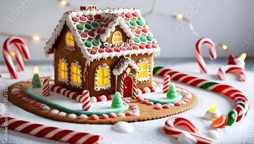 Wallpaper Mural Whimsical Gingerbread House Scene - Candy Canes, Gumdrop Pathways, and Frosted Holiday Charm Torontodigital.ca