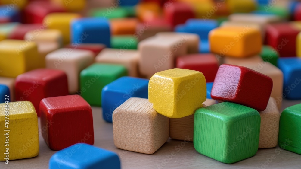Colorful wooden blocks scattered on a table create a playful and vibrant scene, AI Colorful wooden blocks scattered on a table create a playful and vibrant scene, AI