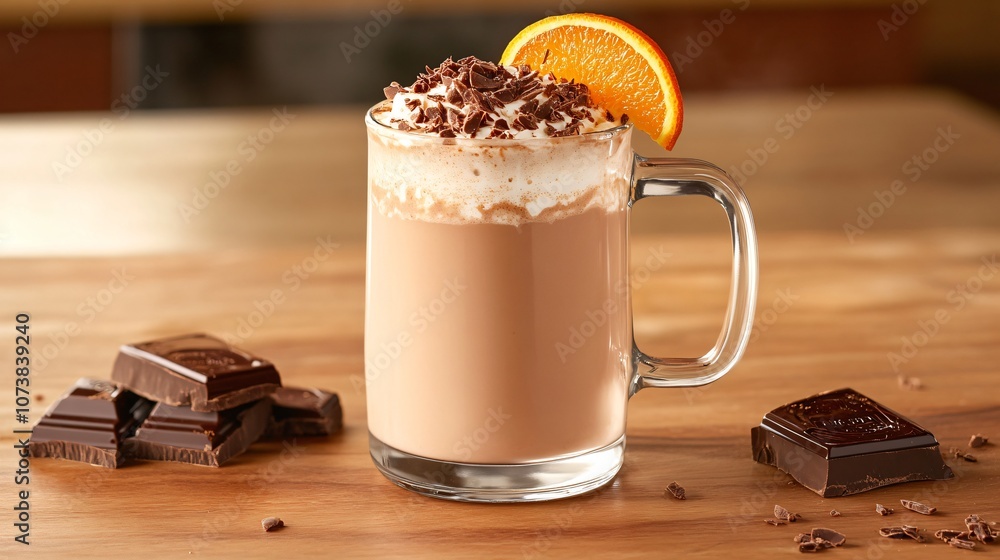 Creamy orange hot chocolate with a hint of orange zest, served with a chocolate-covered orange slice on top Creamy orange hot chocolate with a hint of orange zest, served with a chocolate-covered orange slice on top