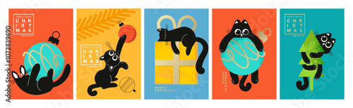 Merry Christmas and Happy New Year. Cute vector illustrations for greeting card, party invitation card, website banner, social media banner, marketing material.