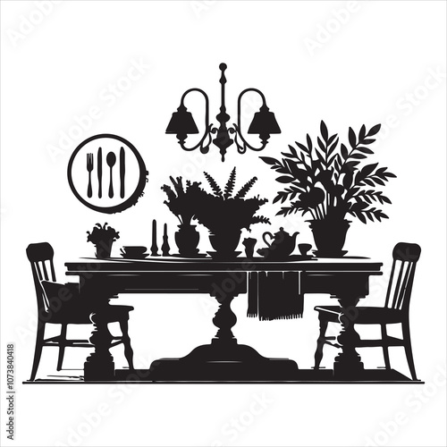A picture of a table with a lamp and some plants