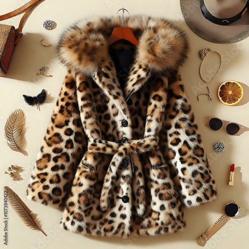 Leopard print fur coat photo