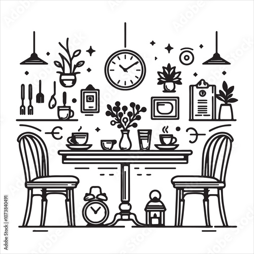 Graphic illustration of a dining room silhouette This graphic eps file can be edited and printed.
