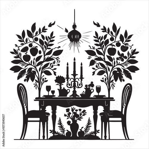 Graphic image of a kitchen isolated icon in black and white