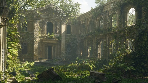 Elegance in Decay: Abandoned Historic Mansion Surrendered to Nature's Embrace photo