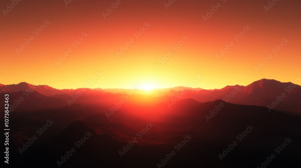 Breathtaking sunset over mountain peaks, radiating warm hues of orange and red in a serene landscape. Breathtaking sunset over mountain peaks, radiating warm hues of orange and red in a serene landscape.