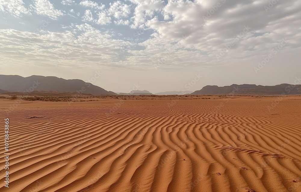 Photograph of an Endless Desert with Sand Ripples and a Dramatic Cloudy Sky Photograph of an Endless Desert with Sand Ripples and a Dramatic Cloudy Sky