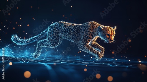 An Abstract Depiction of a Cheetah Running Formed from Lines

 photo