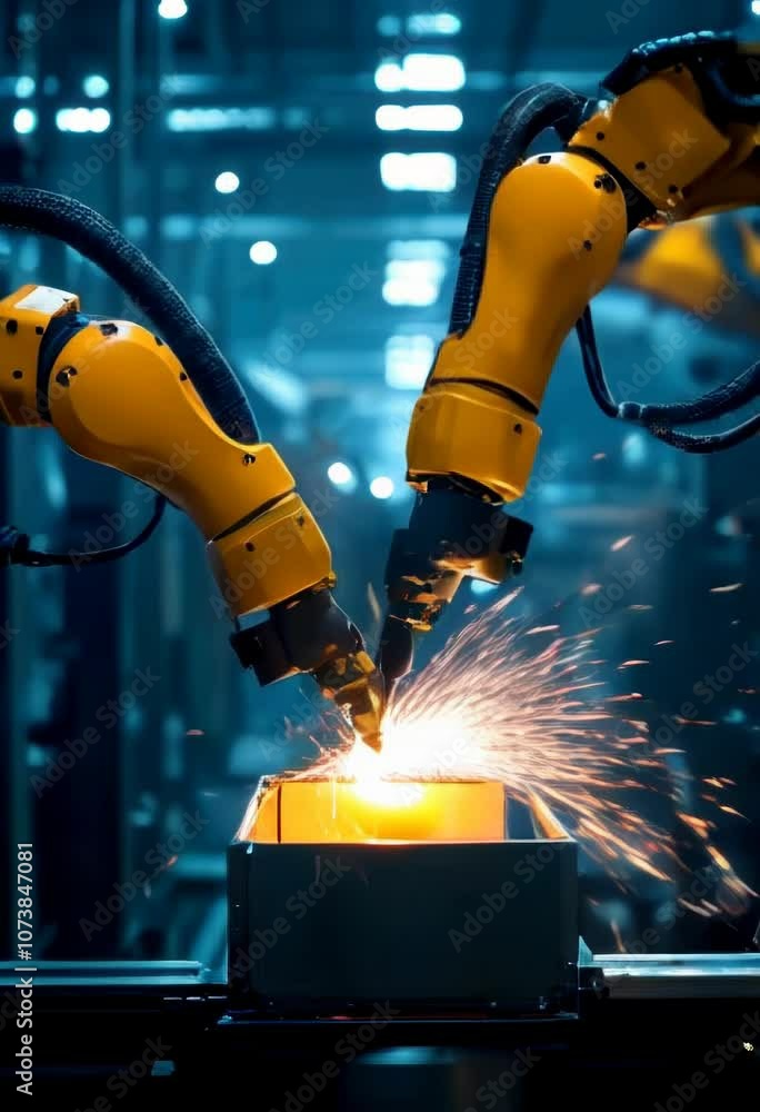 vertical video of Robotic arms welding in an industrial factory setting vertical video of Robotic arms welding in an industrial factory setting
