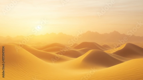 Golden dunes basking in warm sunlight under a serene sky, evoking tranquility and vastness in a desert landscape.