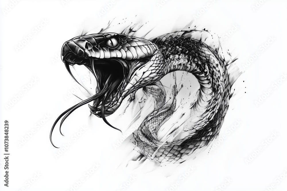 Detailed Cobra Tattoo with Spread Hood and Precise Lines Detailed Cobra Tattoo with Spread Hood and Precise Lines