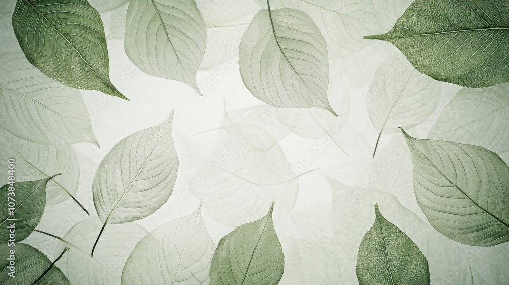 A serene arrangement of soft green leaves on a light background, creating a tranquil and natural atmosphere. A serene arrangement of soft green leaves on a light background, creating a tranquil and natural atmosphere.